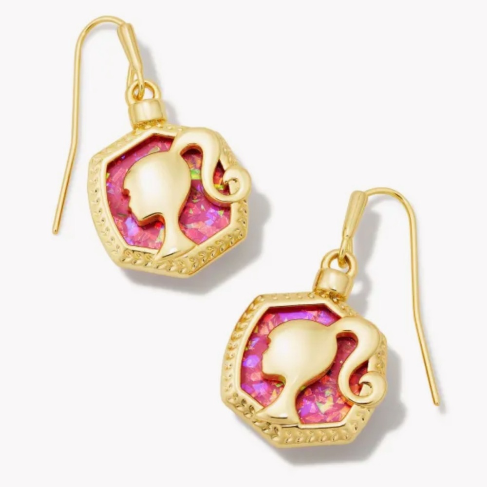 Barbie x Kendra Scott- Barbie Gold Drop Earrings in Pink Iridescent